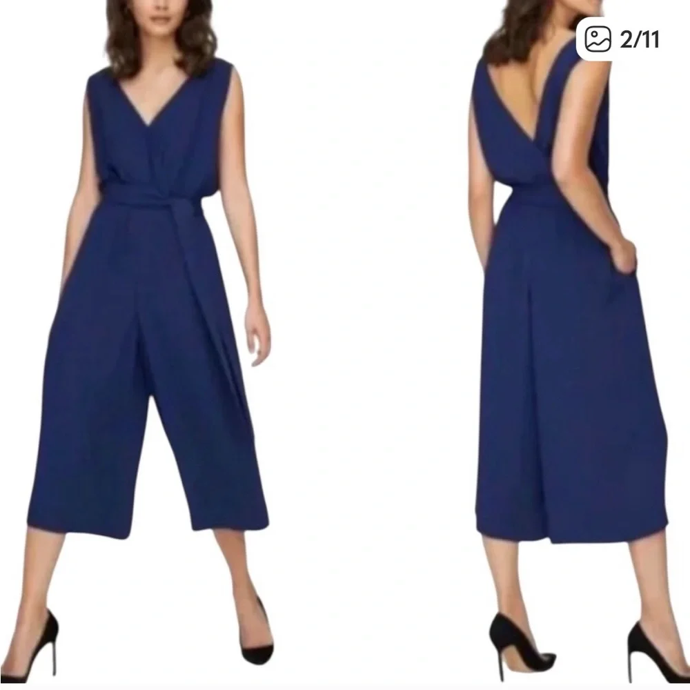 Babaton Maximilion Sleeveless V-Neck Wide-Leg Jumpsuit Teal Blue Green - Picture 2 of 12